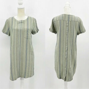 Anthropologie Cloth & Stone Green Blue Striped Linen Tunic Mini Dress Size XS